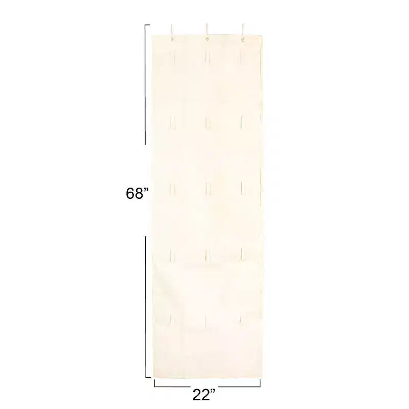 Organizzatore porta berretti e cappelli in misto cotone da appendere alla porta con 15 grucce a strappo, naturale