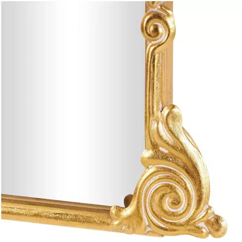 Specchio da terra barocco a forma di arco, in metallo dorato, 48"x28", stile vintage, montaggio a buco della serratura, cornice in legno