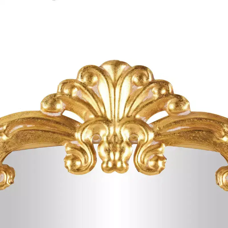 Specchio da terra barocco a forma di arco, in metallo dorato, 48"x28", stile vintage, montaggio a buco della serratura, cornice in legno