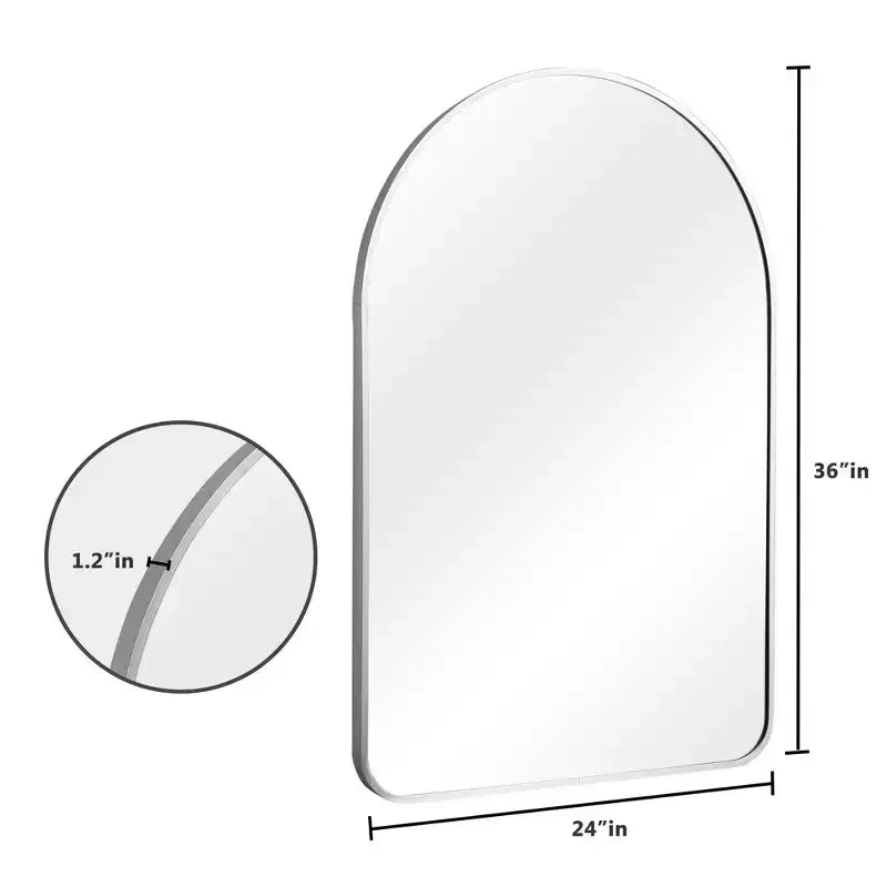 Specchio ad Arco con Cornice Sottile in Alluminio Argento, Angoli Arrotondati, 91x61 cm