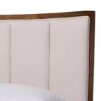 Set 4 pezzi camera da letto Nikolai con tessuto trapuntato a canali beige e legno marrone wengé, misura Queen