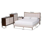 Set 4 pezzi camera da letto Nikolai con tessuto trapuntato a canali beige e legno marrone wengé, misura Queen