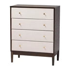 Set 4 pezzi camera da letto Nikolai con tessuto trapuntato a canali beige e legno marrone wengé, misura Queen