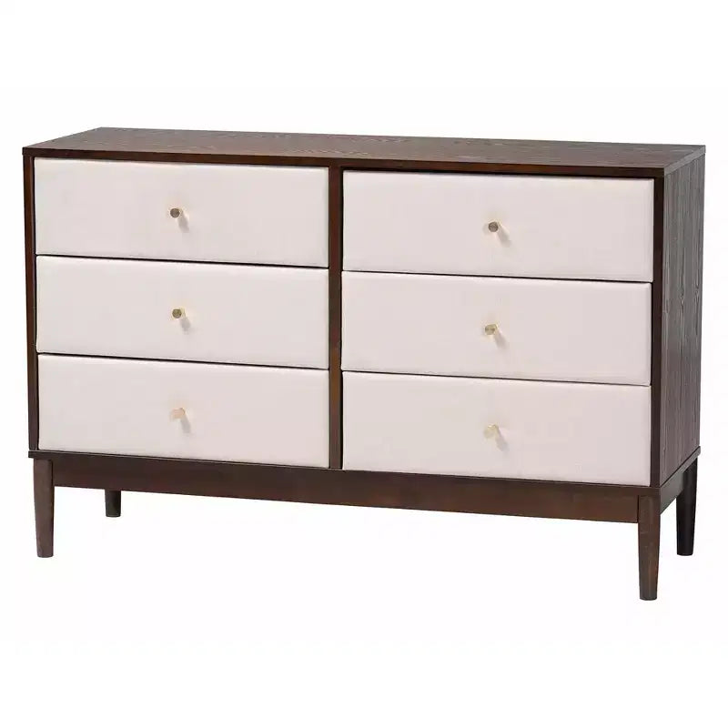 Set 4 pezzi camera da letto Nikolai con tessuto trapuntato a canali beige e legno marrone wengé, misura Queen