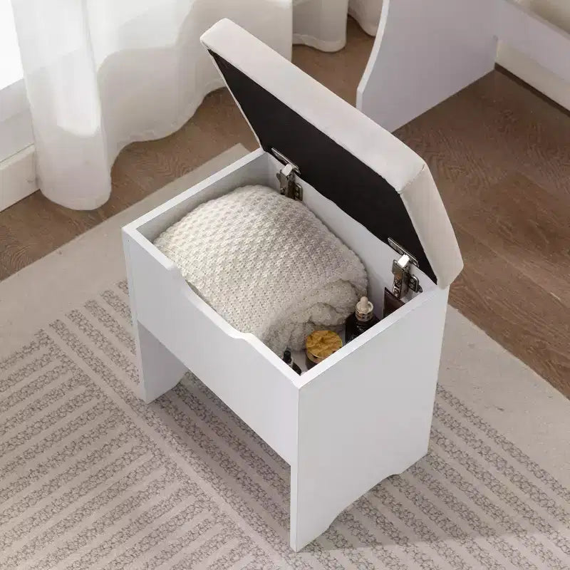 Toeletta con specchio illuminato a LED e presa di corrente, tavolo da trucco con 4 cassetti e sgabello portaoggetti, 3 modalità di illuminazione