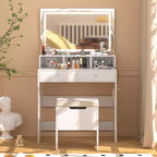 Toeletta con specchio illuminato a LED e presa di corrente, tavolo da trucco con 4 cassetti e sgabello portaoggetti, 3 modalità di illuminazione