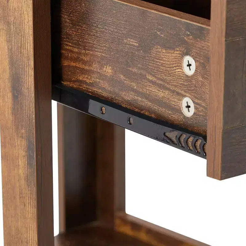 Tavolino in rattan con cassetto, Comodino moderno, Tavolino laterale per soggiorno, camera da letto, Marrone rustico