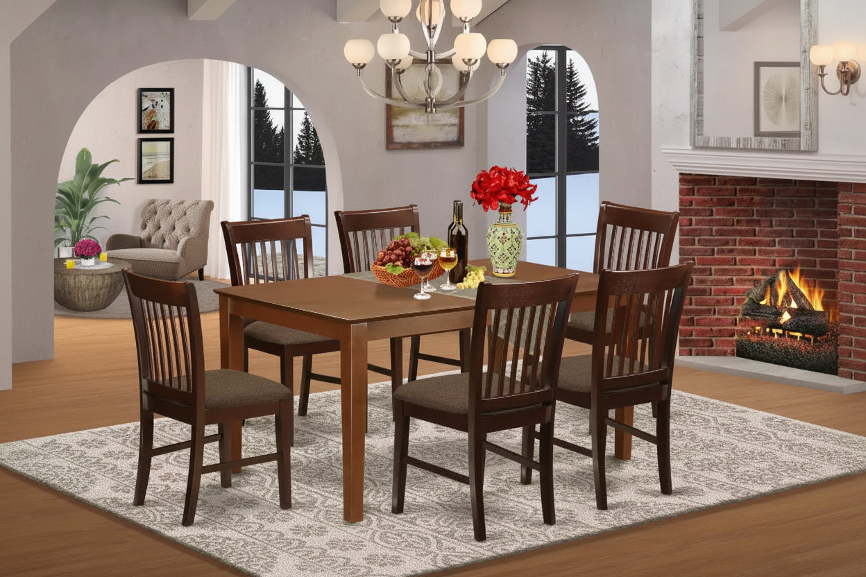 HomeStock Capri Dining Table Set With 6 Chairs Rectangular Style 36x60