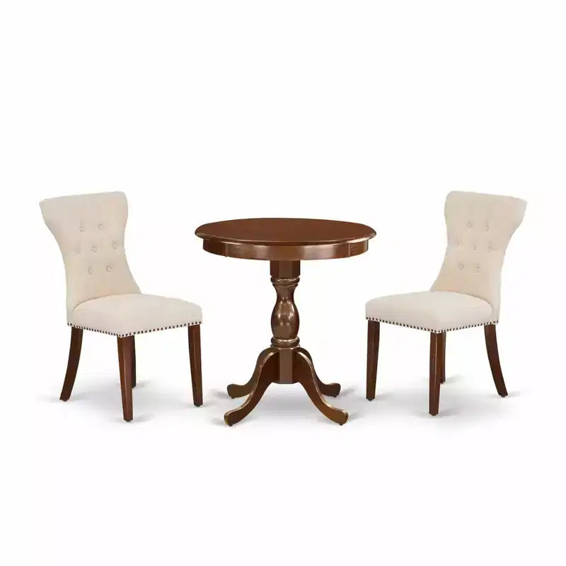 Set Tavolo da Pranzo Rotondo in Legno, Finitura Mogano