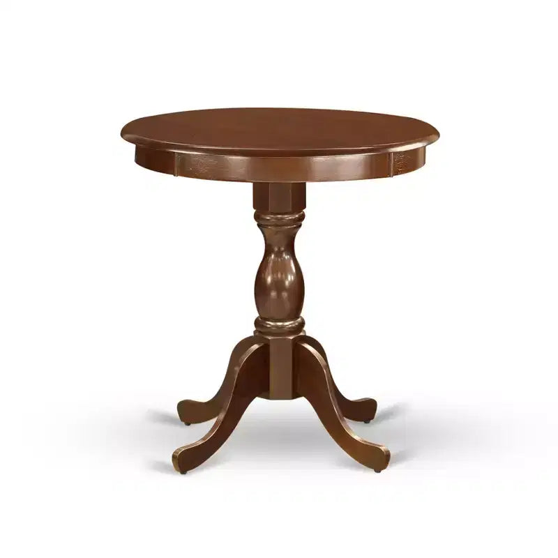 Set Tavolo da Pranzo Rotondo in Legno, Finitura Mogano