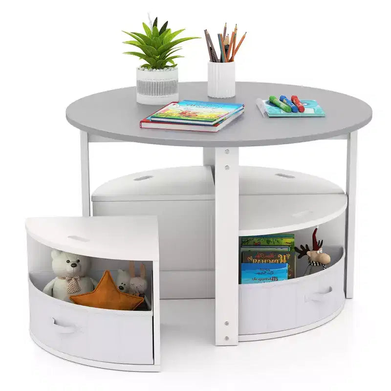 Set di 5 pezzi tavolo e sedie da gioco per bambini, tavolo rotondo impilabile, mobili per bambini