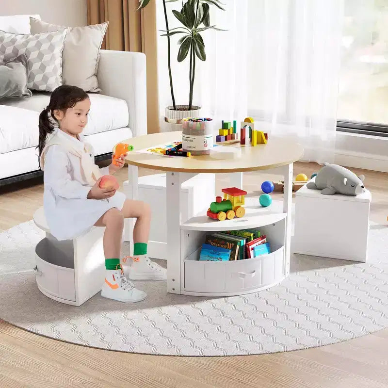 Set di 5 pezzi tavolo e sedie da gioco per bambini, tavolo rotondo impilabile, mobili per bambini