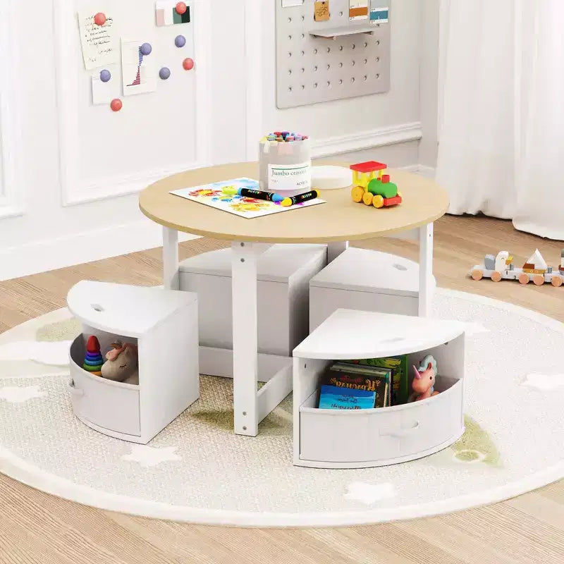 Set di 5 pezzi tavolo e sedie da gioco per bambini, tavolo rotondo impilabile, mobili per bambini