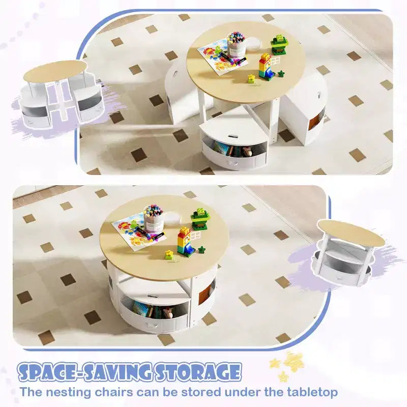 Set di 5 pezzi tavolo e sedie da gioco per bambini, tavolo rotondo impilabile, mobili per bambini