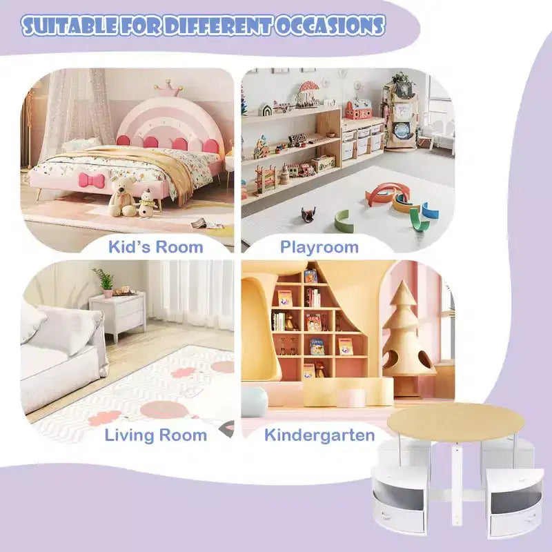 Set di 5 pezzi tavolo e sedie da gioco per bambini, tavolo rotondo impilabile, mobili per bambini
