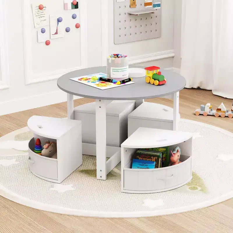 Set di 5 pezzi tavolo e sedie da gioco per bambini, tavolo rotondo impilabile, mobili per bambini