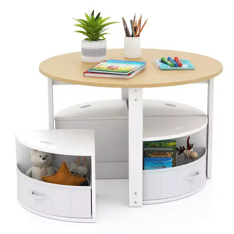 Set di 5 pezzi tavolo e sedie da gioco per bambini, tavolo rotondo impilabile, mobili per bambini