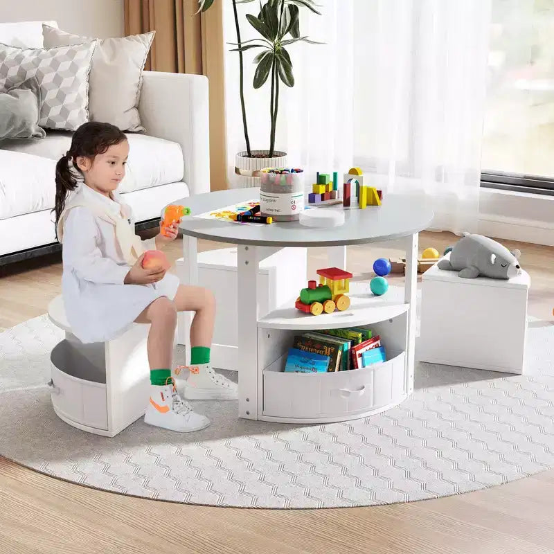 Set di 5 pezzi tavolo e sedie da gioco per bambini, tavolo rotondo impilabile, mobili per bambini