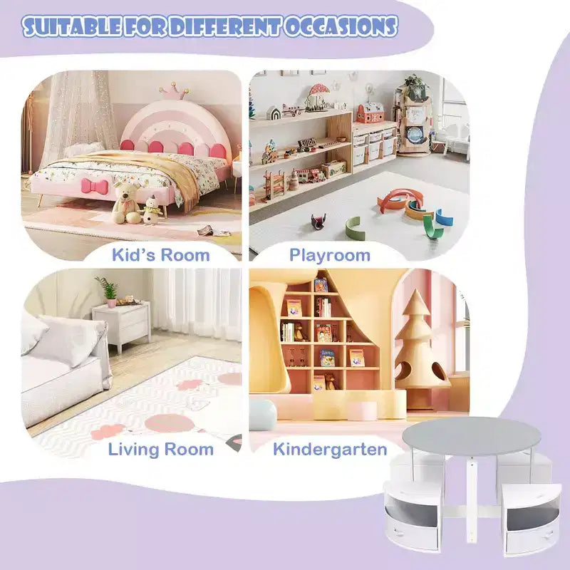 Set di 5 pezzi tavolo e sedie da gioco per bambini, tavolo rotondo impilabile, mobili per bambini