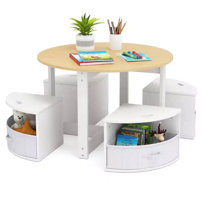 Set di 5 pezzi tavolo e sedie da gioco per bambini, tavolo rotondo impilabile, mobili per bambini