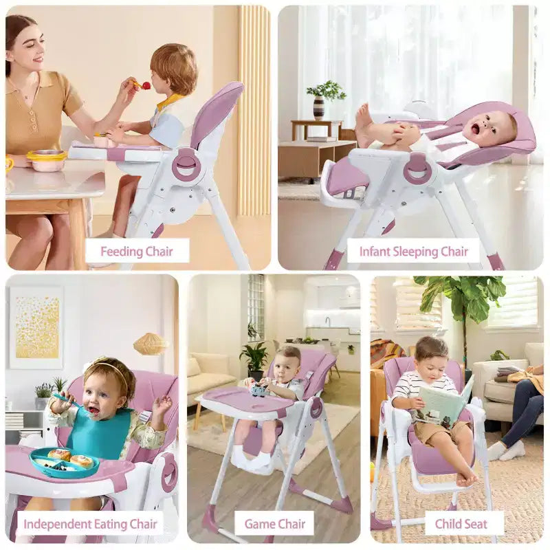 Seggiolone per neonati, seggiolone pieghevole per neonati con vassoio rimovibile, altezza e reclinazione regolabili, seggiolone per neonati e bambini piccoli