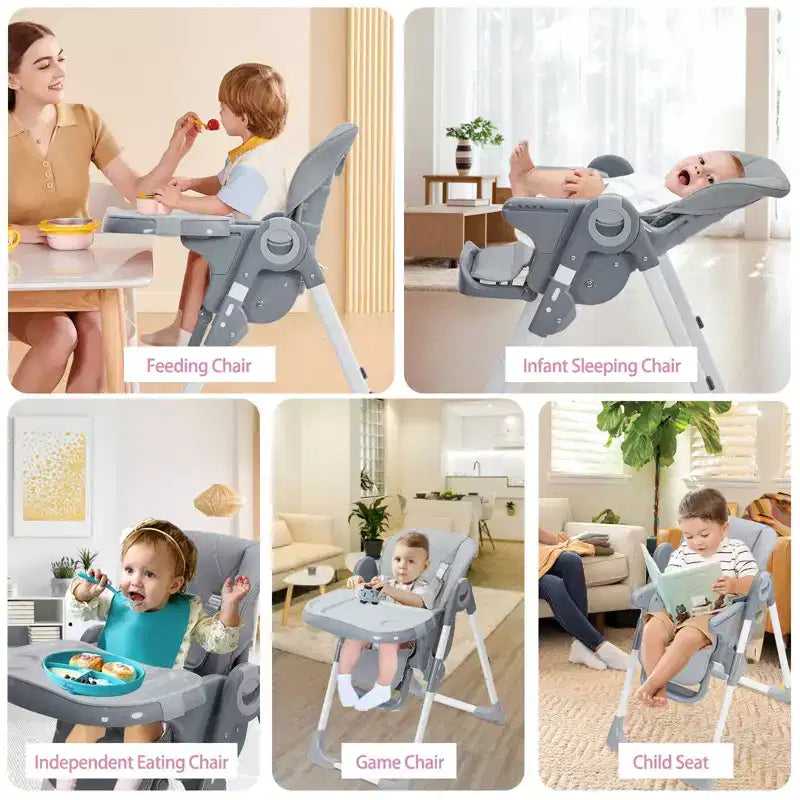 Seggiolone per neonati, seggiolone pieghevole per neonati con vassoio rimovibile, altezza e reclinazione regolabili, seggiolone per neonati e bambini piccoli
