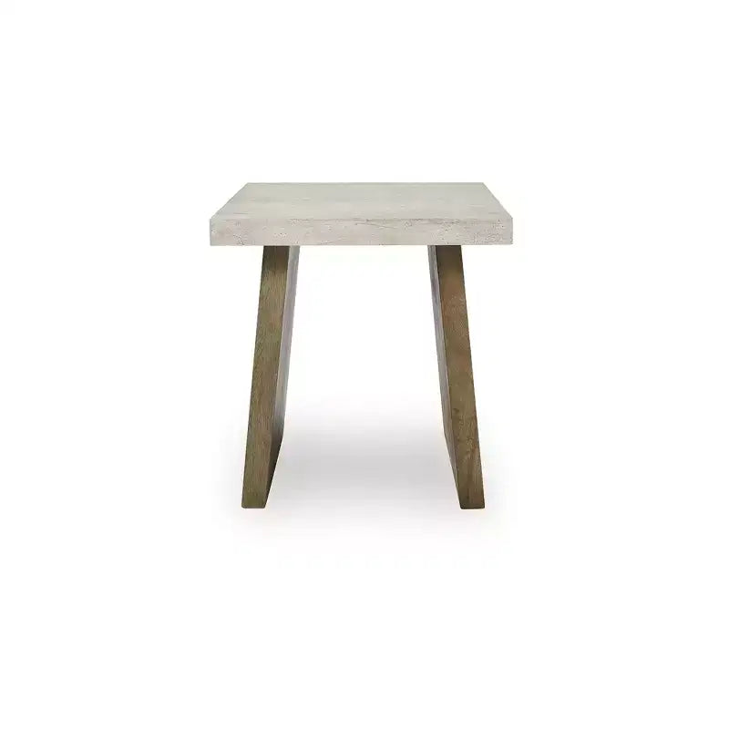 Tavolino quadrato contemporaneo Brendalhouse - Piano effetto cemento con base in legno di mango, Marrone chiaro