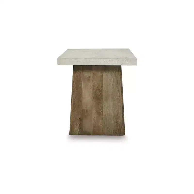 Tavolino quadrato contemporaneo Brendalhouse - Piano effetto cemento con base in legno di mango, Marrone chiaro