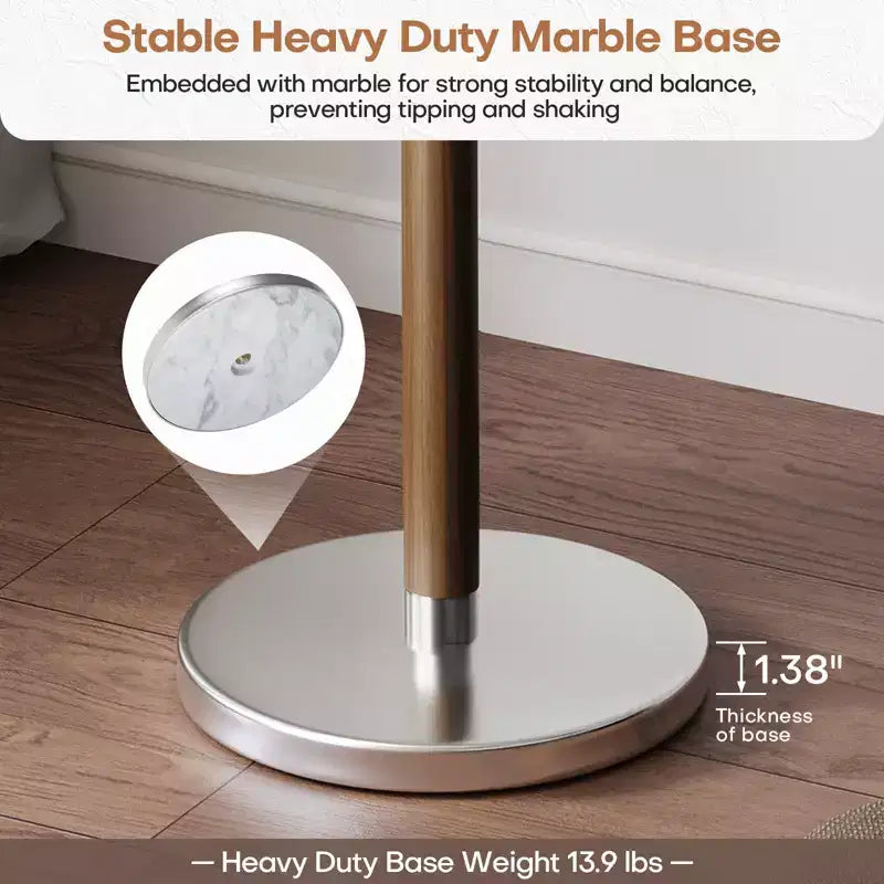 Appendiabiti da terra Bekrvio con base in marmo pesante, albero appendiabiti in metallo extra-stabile con 8/9 ganci in legno massiccio per vestiti, cappelli e borse