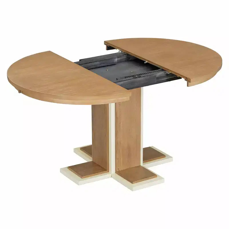 Tavolo da Pranzo Allungabile con Prolunga Centrale da 40 cm, Tavolo da Pranzo Ovale 106-147 cm per 6 Persone, Tavolo da Pranzo Rotondo Retrò in Legno Massello a Doppio Strato