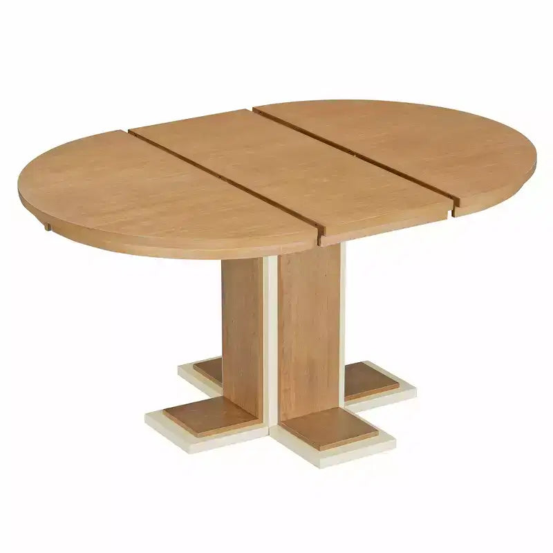 Tavolo da Pranzo Allungabile con Prolunga Centrale da 40 cm, Tavolo da Pranzo Ovale 106-147 cm per 6 Persone, Tavolo da Pranzo Rotondo Retrò in Legno Massello a Doppio Strato