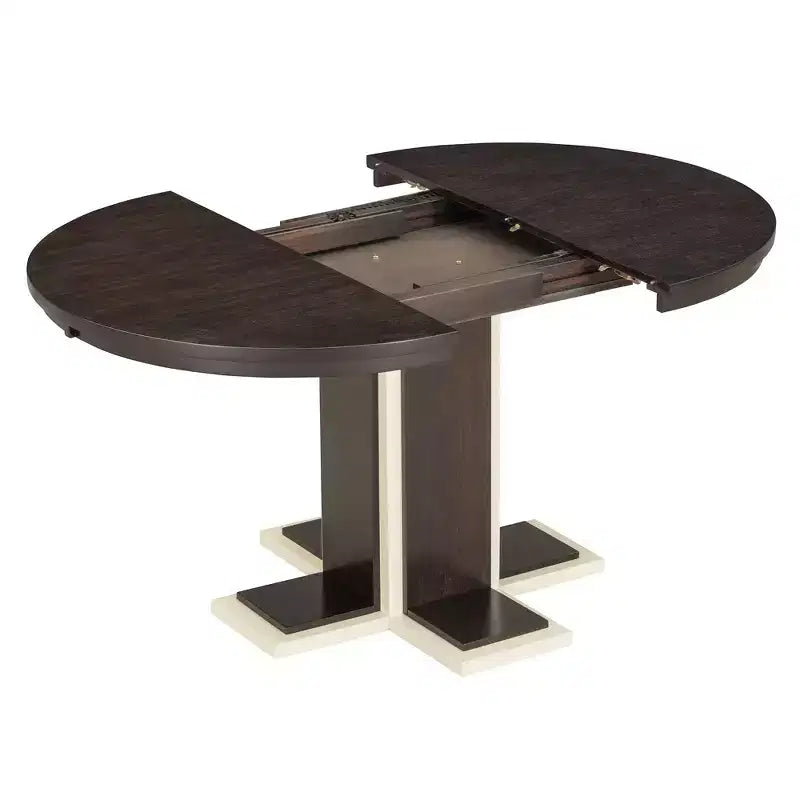 Tavolo da Pranzo Allungabile con Prolunga Centrale da 40 cm, Tavolo da Pranzo Ovale 106-147 cm per 6 Persone, Tavolo da Pranzo Rotondo Retrò in Legno Massello a Doppio Strato