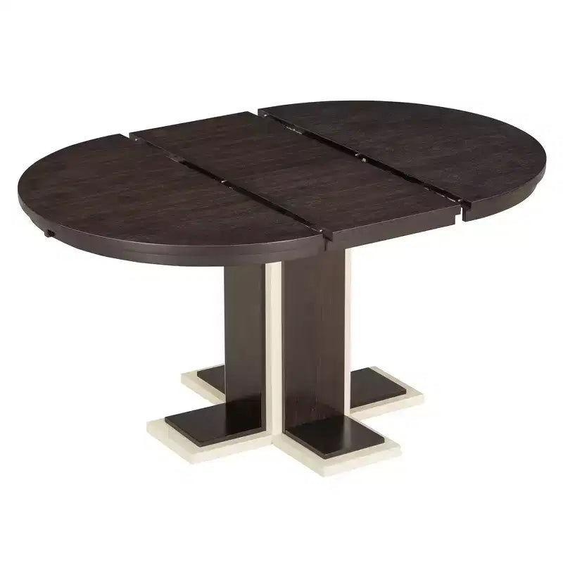 Tavolo da Pranzo Allungabile con Prolunga Centrale da 40 cm, Tavolo da Pranzo Ovale 106-147 cm per 6 Persone, Tavolo da Pranzo Rotondo Retrò in Legno Massello a Doppio Strato