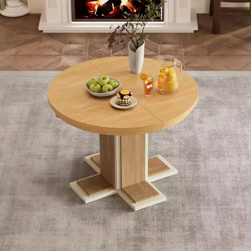 Tavolo da Pranzo Allungabile con Prolunga Centrale da 40 cm, Tavolo da Pranzo Ovale 106-147 cm per 6 Persone, Tavolo da Pranzo Rotondo Retrò in Legno Massello a Doppio Strato