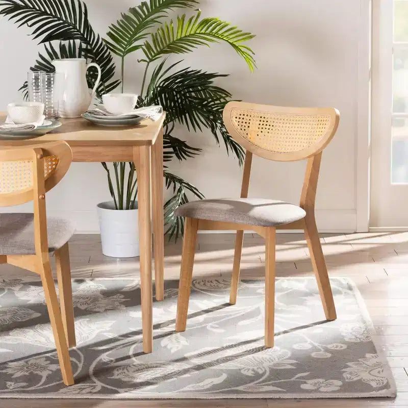 Baxton Studio 2pc Dannell Fabric and Wood Dining Chairs Gray/Natural Oak/Light Brown: Polyester Upholstery, Rubberwood Frame