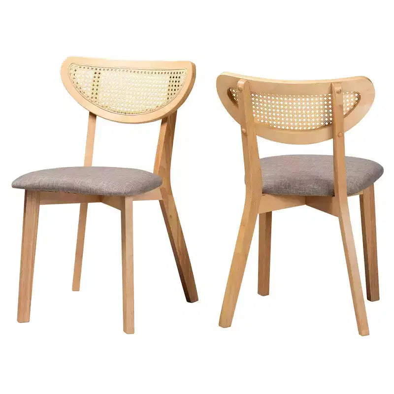 Set di 2 sedie da pranzo Dannell in tessuto e legno Grigio/Rovere naturale/Marrone chiaro: Rivestimento in poliestere, Struttura in legno di caucciù
