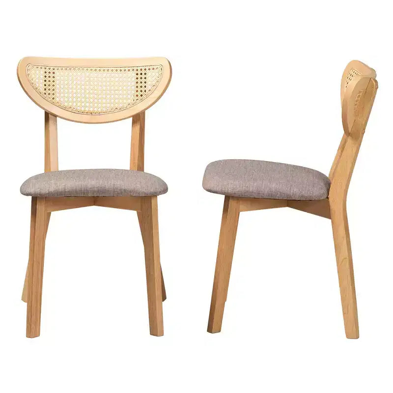 Set di 2 sedie da pranzo Dannell in tessuto e legno Grigio/Rovere naturale/Marrone chiaro: Rivestimento in poliestere, Struttura in legno di caucciù