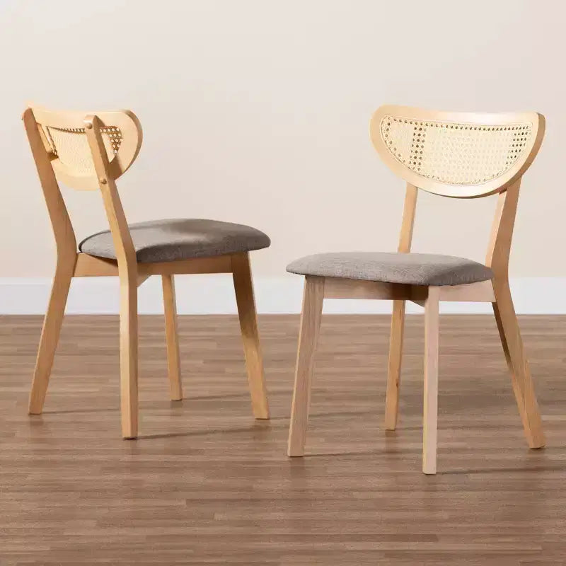 Set di 2 sedie da pranzo Dannell in tessuto e legno Grigio/Rovere naturale/Marrone chiaro: Rivestimento in poliestere, Struttura in legno di caucciù