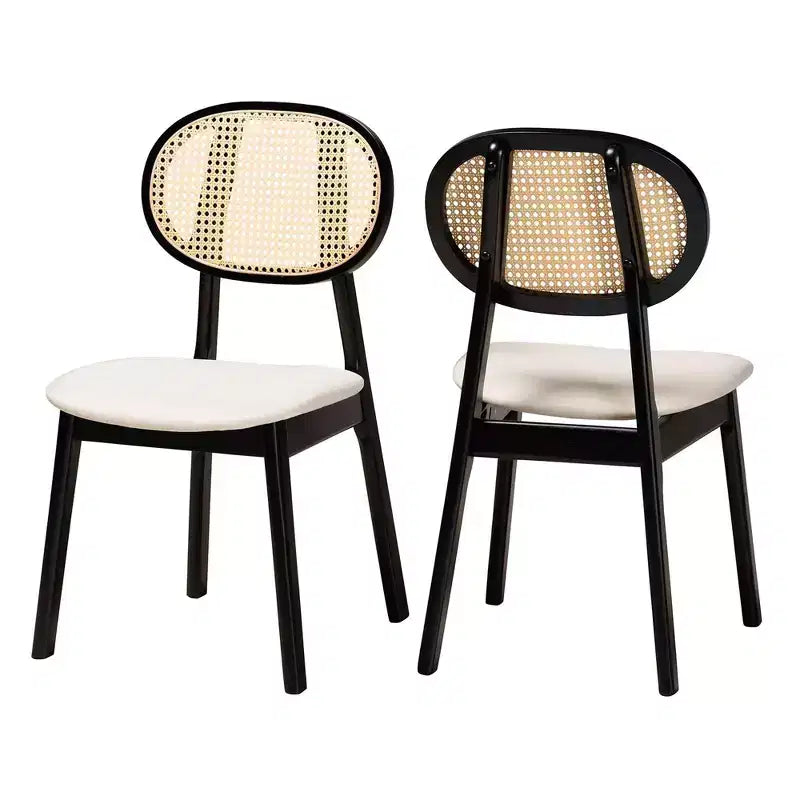 Set di 2 sedie da pranzo Darrion in tessuto e legno Crema/Nero/Marrone chiaro: Rivestimento in poliestere, struttura in legno di gomma