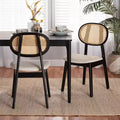 Set di 2 sedie da pranzo Darrion in tessuto e legno Crema/Nero/Marrone chiaro: Rivestimento in poliestere, struttura in legno di gomma