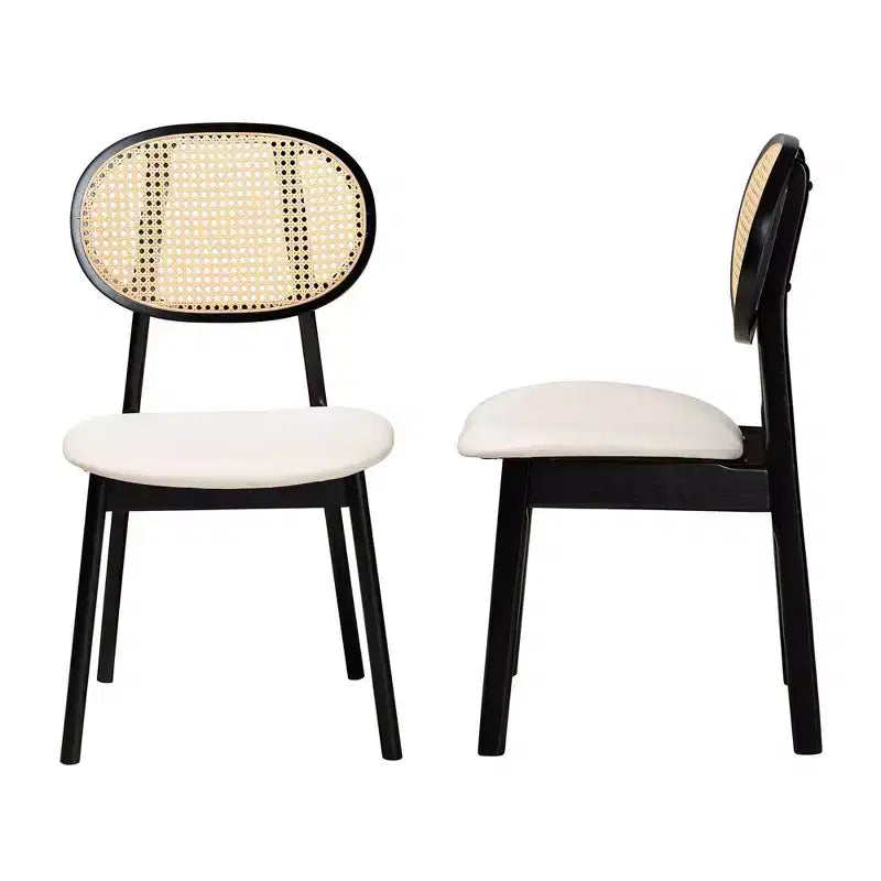 Set di 2 sedie da pranzo Darrion in tessuto e legno Crema/Nero/Marrone chiaro: Rivestimento in poliestere, struttura in legno di gomma