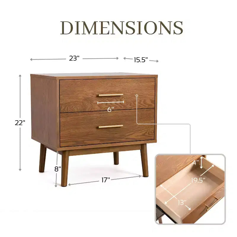 Set camera da letto moderno di metà secolo Riverstone 3 pezzi Queen con 2 comodini, Noce