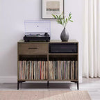 Mobile multimediale 40" Sydney Record, Noce: Portadischi in vinile, mobile multimediale con ripiani aperti