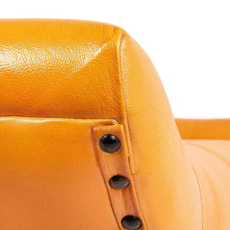 Panca in Pelle di Capra Color Tabacco: Struttura in Legno di Mango, Pouf Ottomano Rettangolare Imbottito
