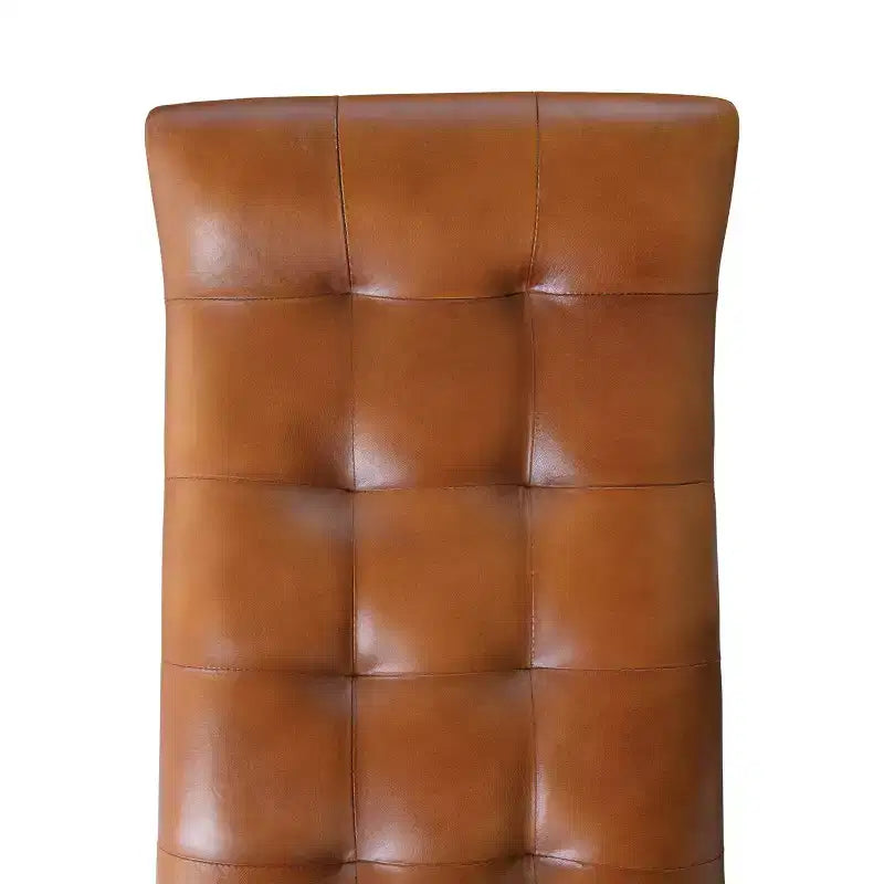Panca in Pelle di Capra Color Tabacco: Struttura in Legno di Mango, Pouf Ottomano Rettangolare Imbottito