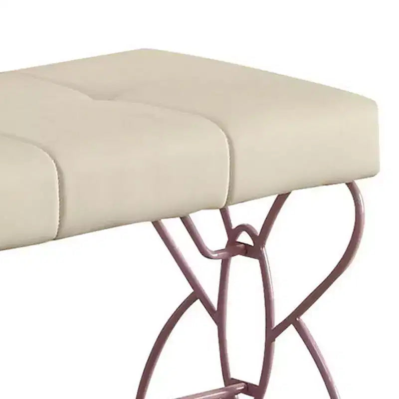 Priya II Panchina Ottomana 32" Bianca/Viola Chiaro: Rettangolare, Imbottita Trapuntata con Struttura in Metallo
