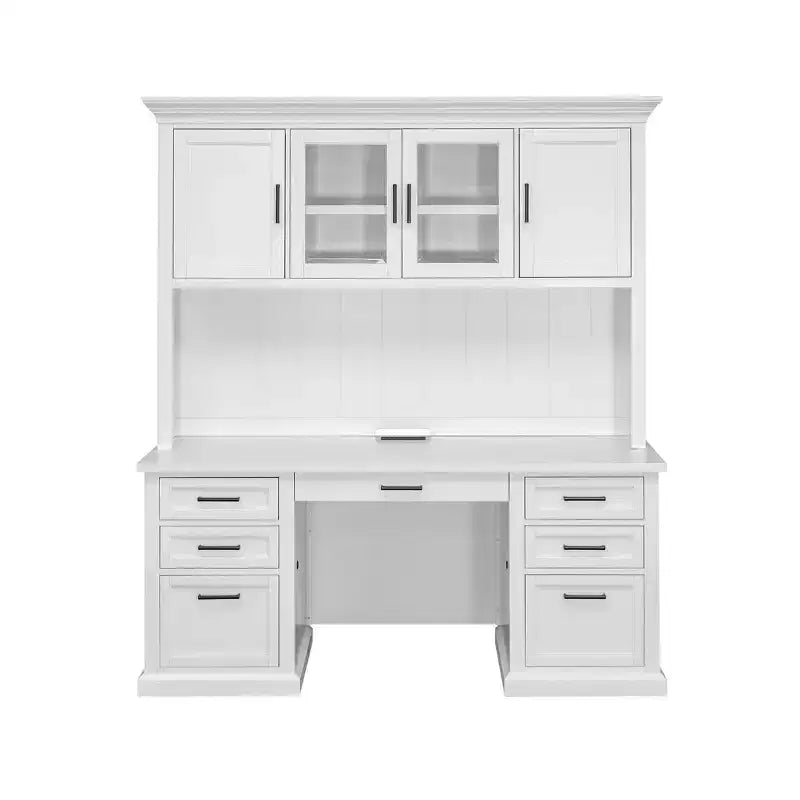 Modern Wood Credenza Desk with Hutch Fully Assembled White - Abby Collection - Martin Furniture