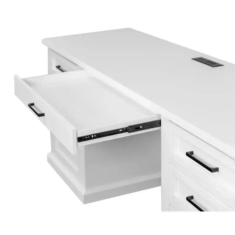 Credenza Scrivania Moderna in Legno con Sopralzo Completamente Assemblata Bianca - Collezione Abby