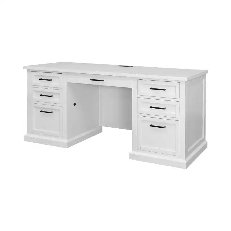 Credenza Scrivania Moderna in Legno con Sopralzo Completamente Assemblata Bianca - Collezione Abby