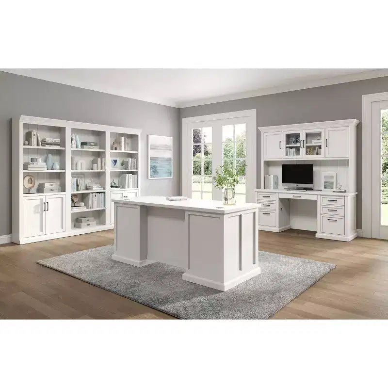 Credenza Scrivania Moderna in Legno con Sopralzo Completamente Assemblata Bianca - Collezione Abby